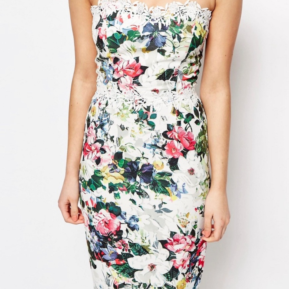 ASOS floral strapless midi dress